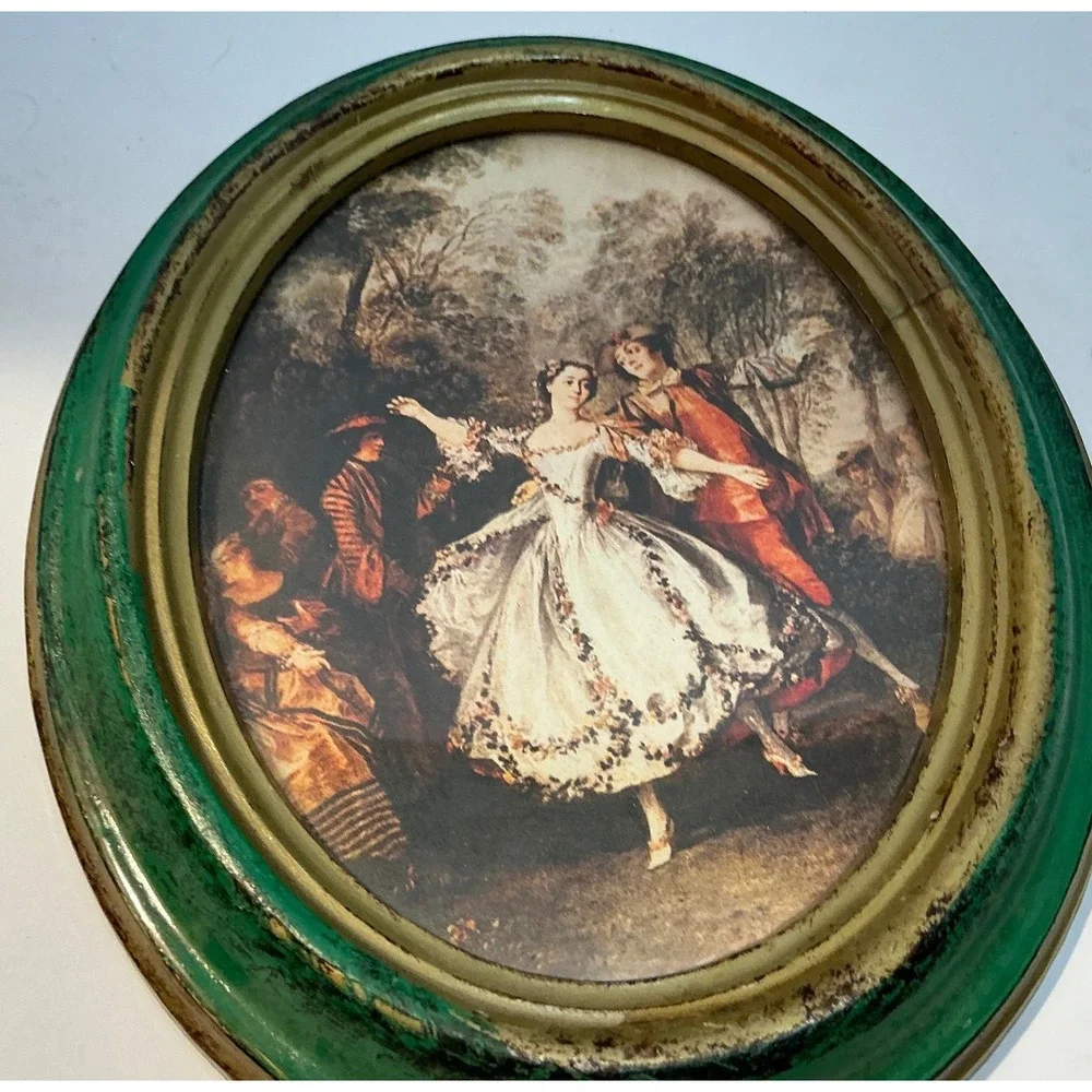 Action Vintage Oval Wall Art Italy Fragonard Style Romantic Scenes Set of 2 Sl